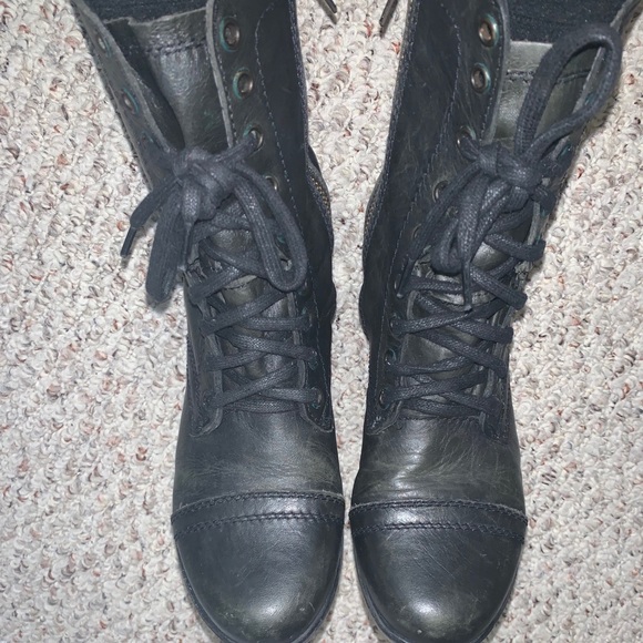 Steve Madden Black Leather Troopa Combat Boots - Picture 1 of 7